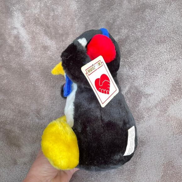 Vintage 90s HugFun Penguin Plush Ear Muffs Bow Tie Stuffed Animal TAGS 9" READ - Picture 2 of 12